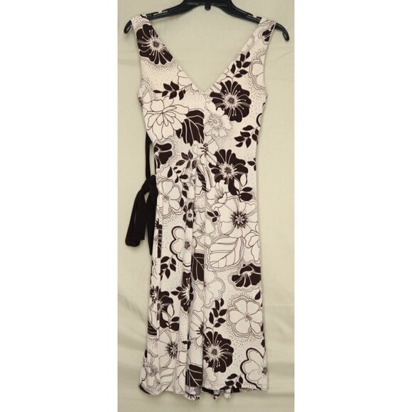 B. Darlin Sleeveless Midi Dress Tropical Floral Cream Brown EUC Women's Size 5/6 - Picture 4 of 7